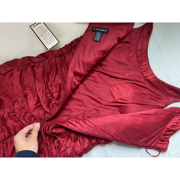 NWT Cachet Women's 10 Red Bodycon Dress Beaded Satin Ruched Mini Y2K Party Scoop - Picture 9 of 10